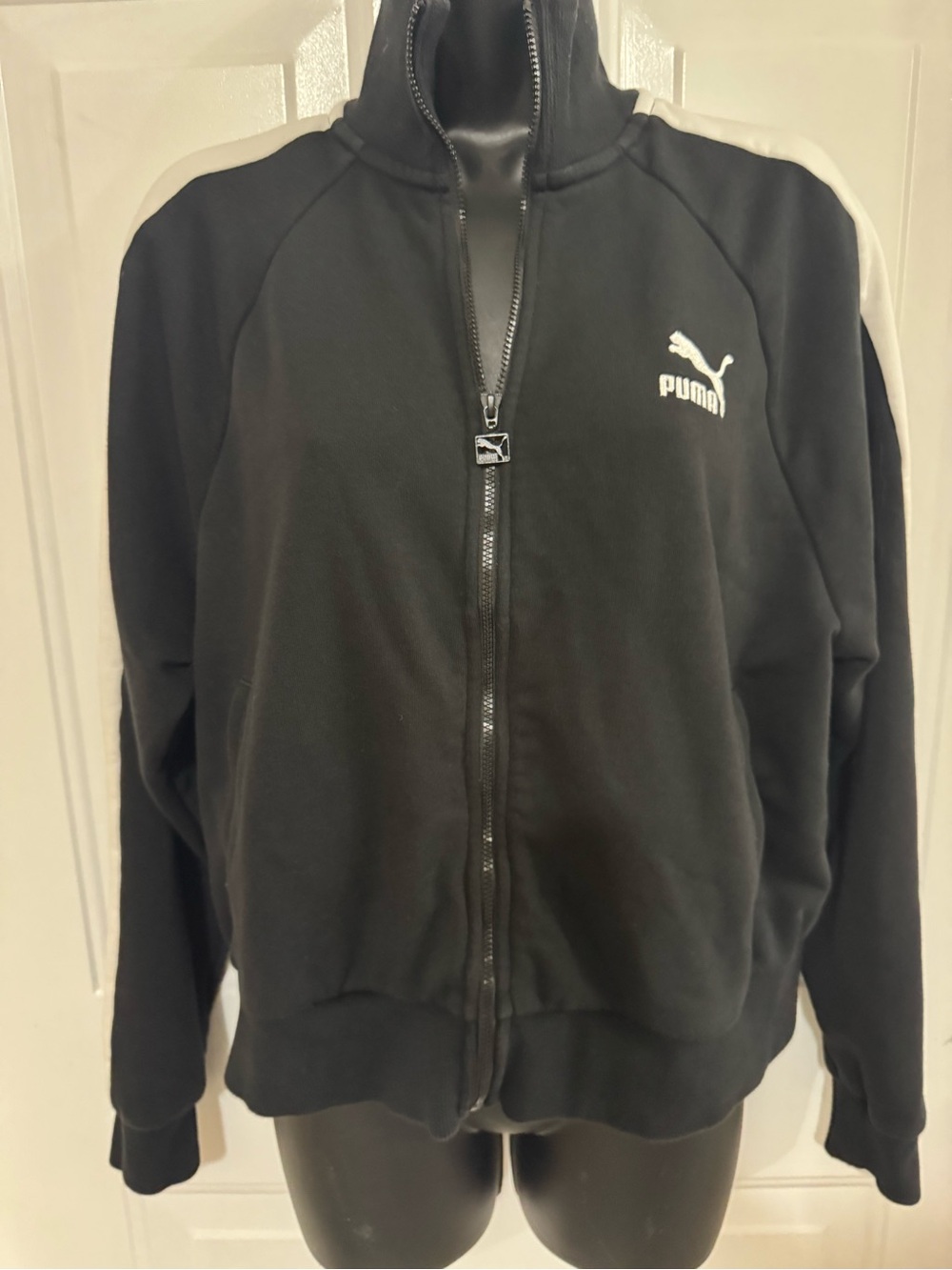 Puma vintage MCM style Black Track Jacket with White Shoulder Stripes